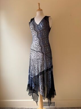 Vintage Komarov Layered Mesh Animal Print Asymmetrical Maxi Dress XL